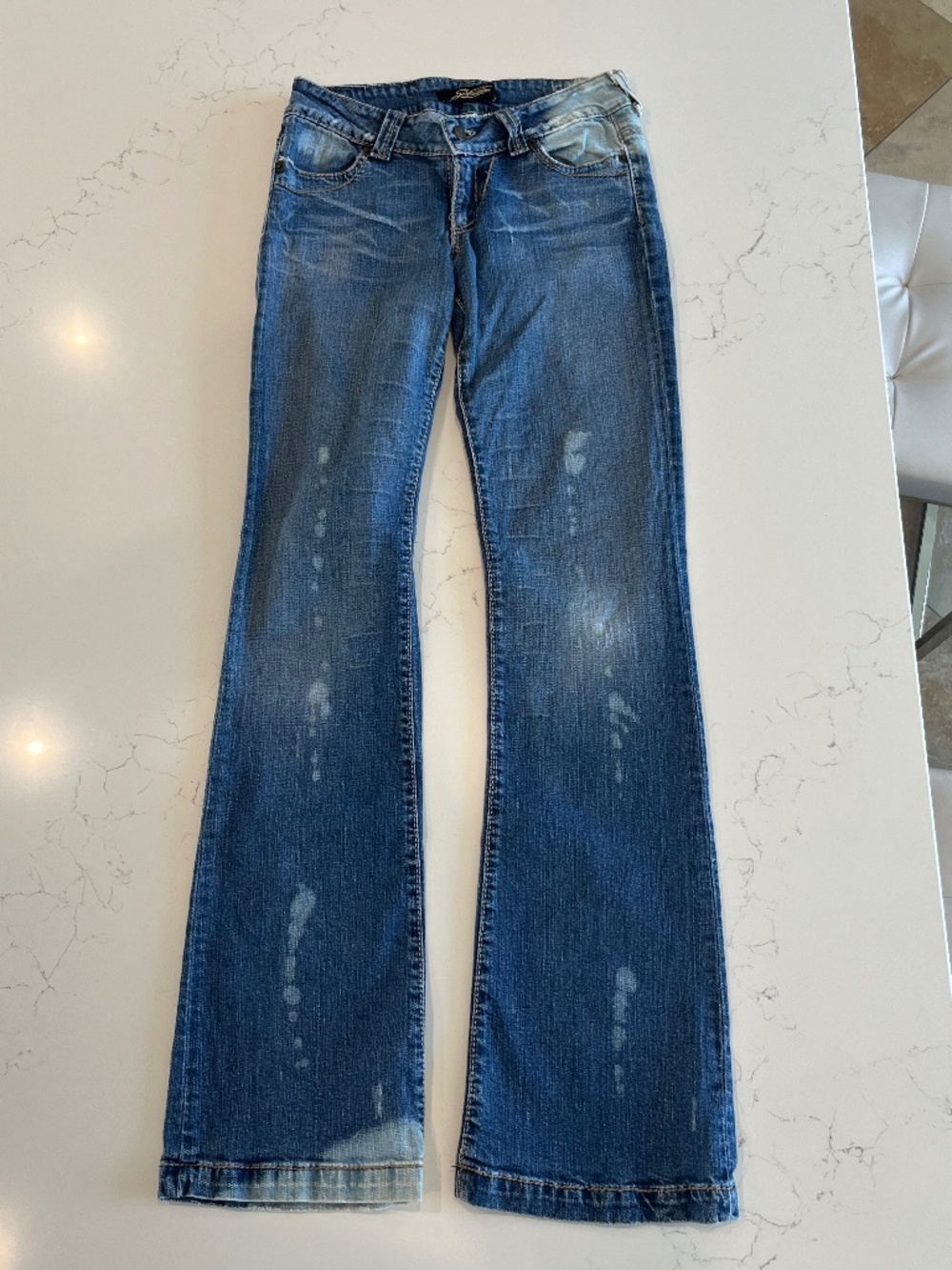 Vintage Y2K Serfontaine Low Rise Flare Jeans – Festival Distressed Denim Size 26
